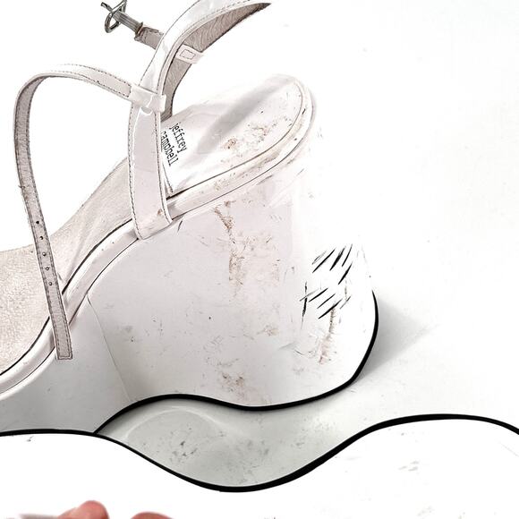 JEFFREY CAMPBELL Exhilarate Platform Wedge Sandal 9.5 White Patent Heels Glam - Picture 6 of 10